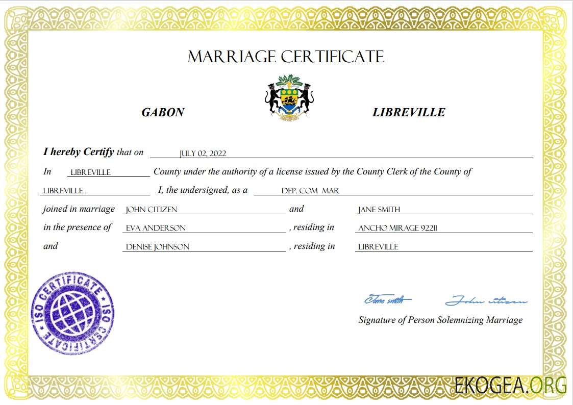 Modèle Word et PDF d'acte de mariage au Gabon